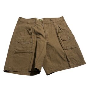Cabelas Mens Brown Flat Front Dark Wash Cargo Shorts Size 38